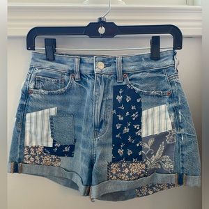 American Eagle Patched Patterned Denim Shorts